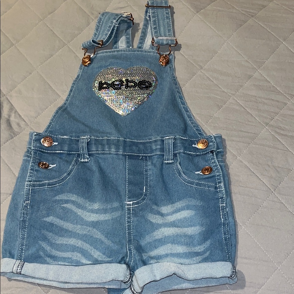 Bebe Girl’s Denim Overalls with Heart Patch